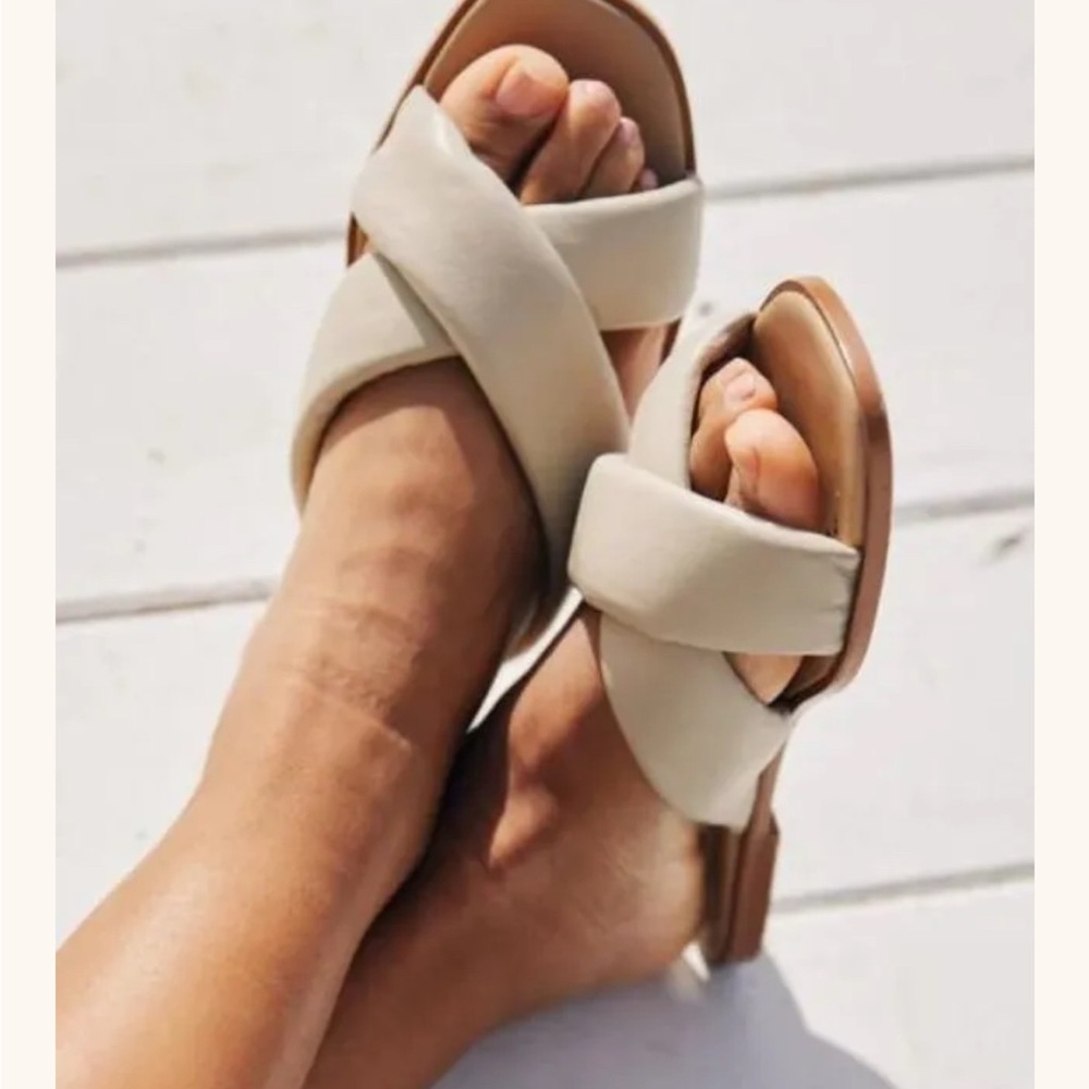 Able Cream Sandals Minimalist Crossover Design